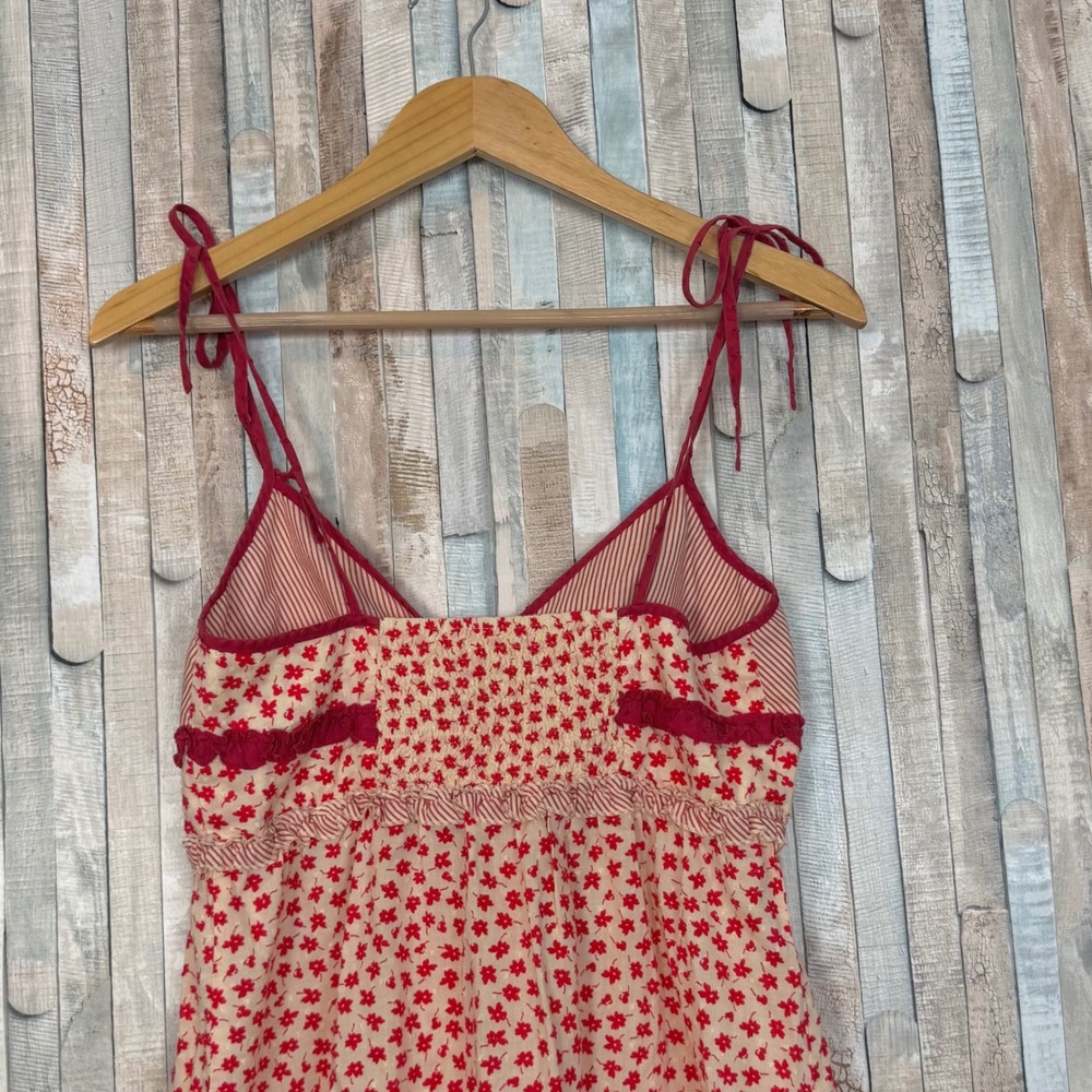 Anthropologie Ditsy Floral Cotton Mini Babydoll Dress Tie Shoulder Coquette  S - Picture 5 of 6
